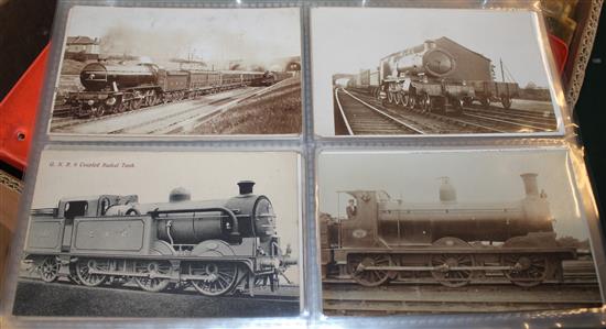 Album of 150 assorted postcards, mostly domestic and international topography but also locomotives (24) and shipping (33)